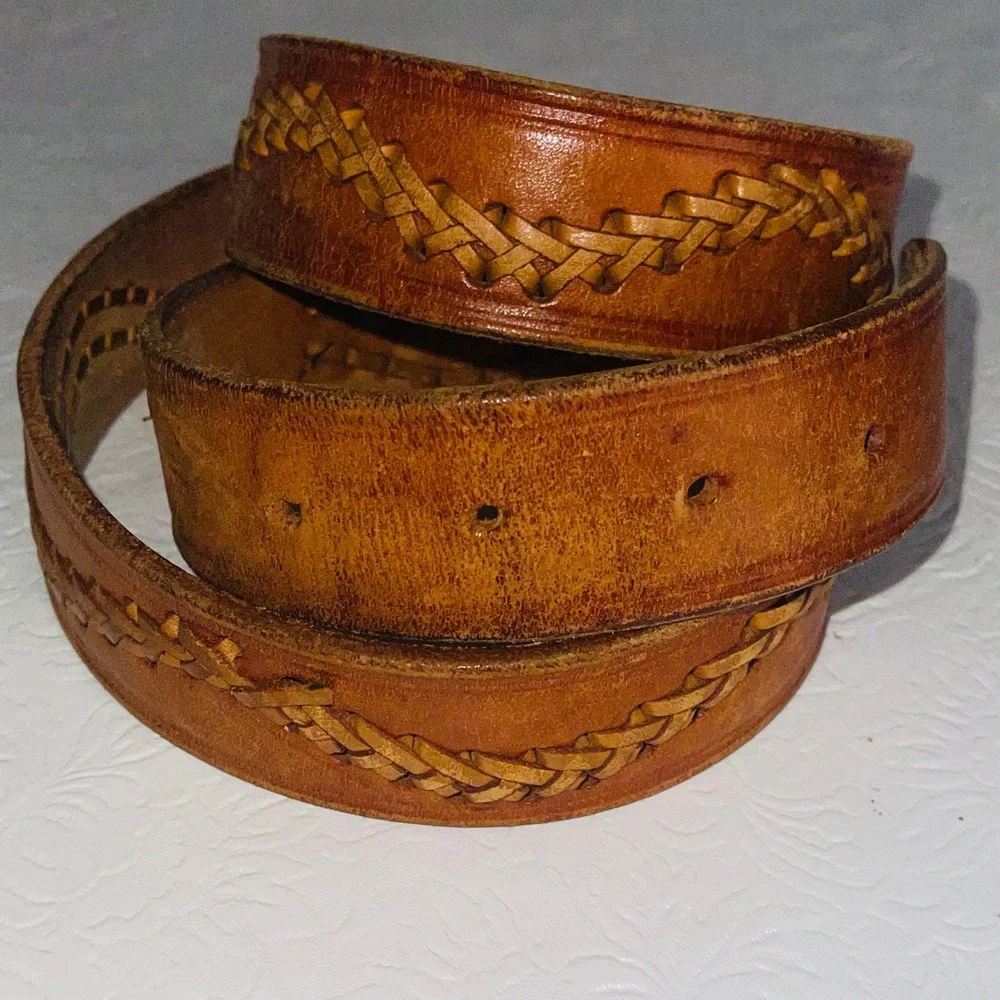 Vintage Men's Hand-Laced Braided Leather Western Belt Strap (Size 36)
